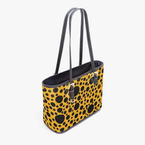 586. Large- Leather Tote Bag Yellow with black dots