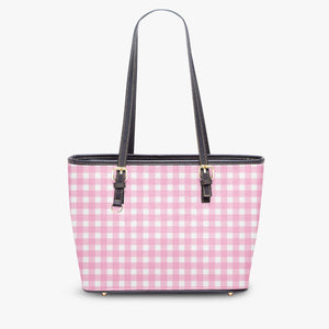 586. Large -Leather Tote Bag  Pink checkers