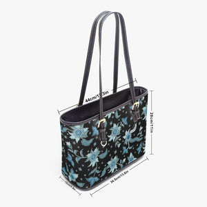 586. Large- Leather Tote Bag Blue Flower