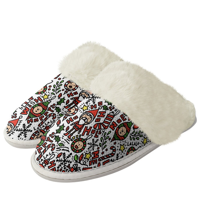 ‘Merry’ Cotton slippers with fur edges