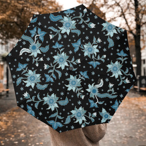 Blue Flowers - Automatic Folding Umbrella