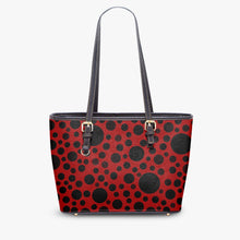 Load image into Gallery viewer, 586. Large Leather Tote Bag Red with black dots
