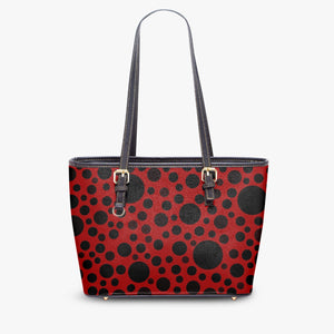 586. Large Leather Tote Bag Red with black dots