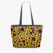 画像をギャラリービューアに読み込む, 586. Large- Leather Tote Bag Yellow with black dots
