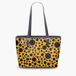 586. Large- Leather Tote Bag Yellow with black dots