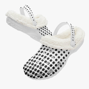 White in black dots- Lined Clogs