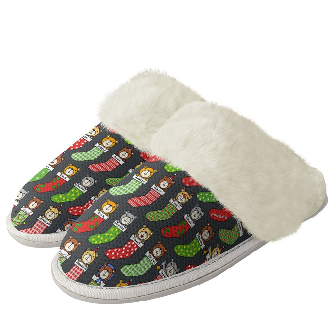 Cotton slippers with fur edges