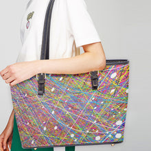 Load image into Gallery viewer, 586. Large -Leather Tote Bag Rainbow Threads
