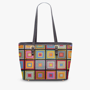 586. Large- Leather Tote Bag Colorful Square