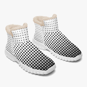 White with Black dots- Fur Zipper Up Boots