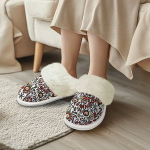 ‘Merry’ Cotton slippers with fur edges