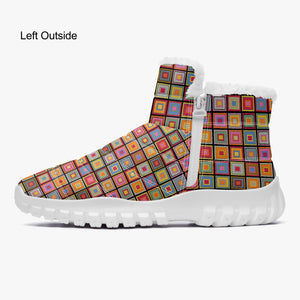 Colorful Square- Fur Zipper Up Boots