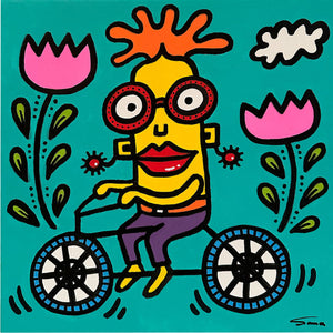 'Cycling' 12"x12" (30cm x 30cm) Canvas Art