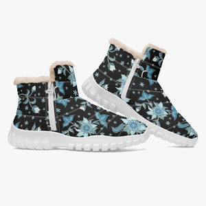 Blue flower- Fur Zipper Up Boots