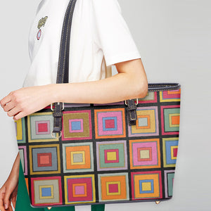 586. Large- Leather Tote Bag Colorful Square