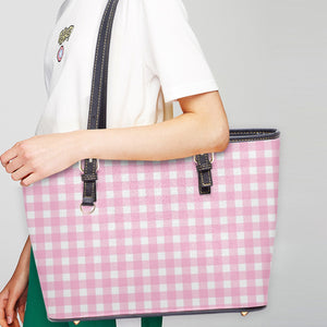 586. Large -Leather Tote Bag  Pink checkers