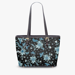 586. Large- Leather Tote Bag Blue Flower