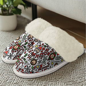 ‘Merry’ Cotton slippers with fur edges