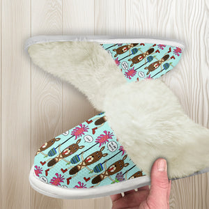 Cotton slippers with fur edges