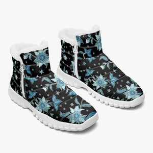 Blue flower- Fur Zipper Up Boots