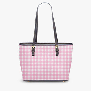 586. Large -Leather Tote Bag  Pink checkers