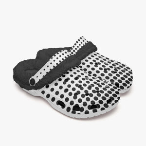 White in black dots- Lined Clogs