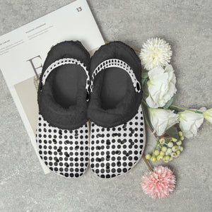 White in black dots- Lined Clogs