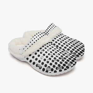 White in black dots- Lined Clogs