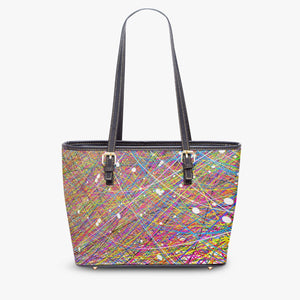 586. Large -Leather Tote Bag Rainbow Threads