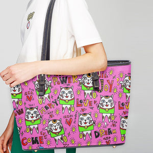 586. Large- Leather Tote Bag  Manekineko