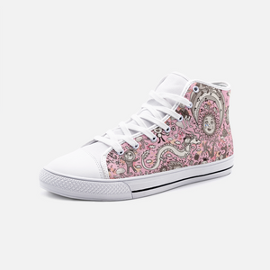 Unknown World in Pink -High Top Canvas Shoes