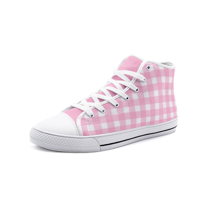 Pink checkers Unisex High Top Canvas Shoes