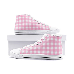 Pink checkers Unisex High Top Canvas Shoes