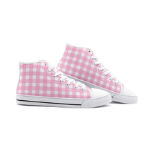 Load image into Gallery viewer, Pink checkers Unisex High Top Canvas Shoes
