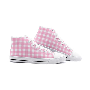 Pink checkers Unisex High Top Canvas Shoes