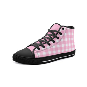 Pink checkers Unisex High Top Canvas Shoes