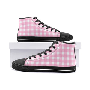 Pink checkers Unisex High Top Canvas Shoes