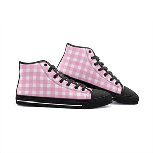 Pink checkers Unisex High Top Canvas Shoes