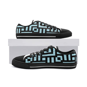 Square Chevron Blue - Low Top Canvas Shoes