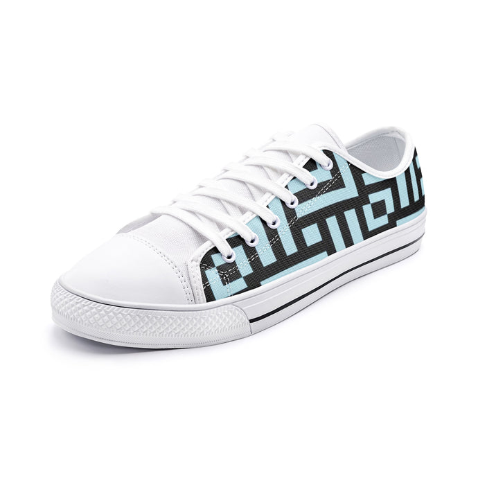 Square Chevron Blue - Low Top Canvas Shoes