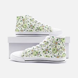 Spring Daisy in Green -High Top Canvas Shoes