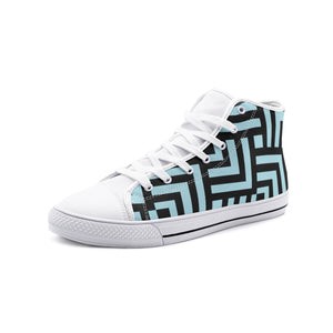 Square Chevron Blue -High Top Canvas Shoes