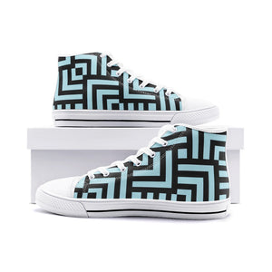 Square Chevron Blue -High Top Canvas Shoes