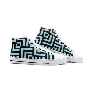 Square Chevron Blue -High Top Canvas Shoes