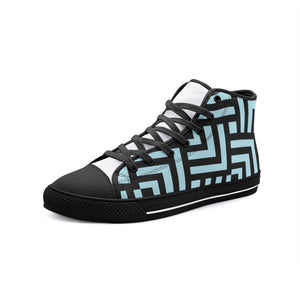 Square Chevron Blue -High Top Canvas Shoes