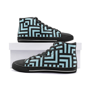 Square Chevron Blue -High Top Canvas Shoes