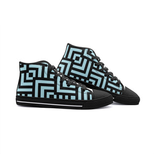 Square Chevron Blue -High Top Canvas Shoes