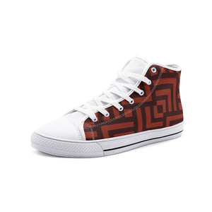 Square Chevron Orange -High Top Canvas Shoes