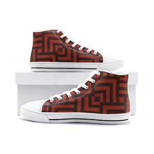 Square Chevron Orange -High Top Canvas Shoes