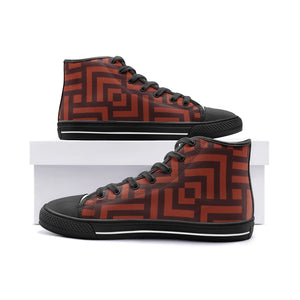 Square Chevron Orange -High Top Canvas Shoes